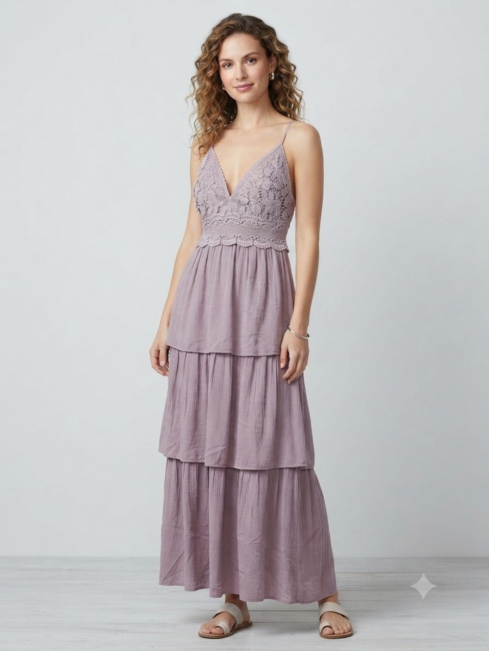 Rebellion Again Lace-Trim Lavender Tiered Maxi Dress Size XL